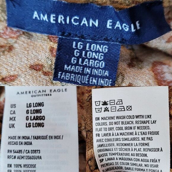 American Eagle Long Sleeve Dress Size Large Long Rust Floral Smocked Mini Boho - Picture 3 of 12